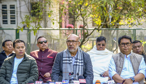 Manipur Chief Minister N. Biren Singh addresses a press conference, in Imphal, Tuesday, Dec. 31, 2024. (PTI Photo)