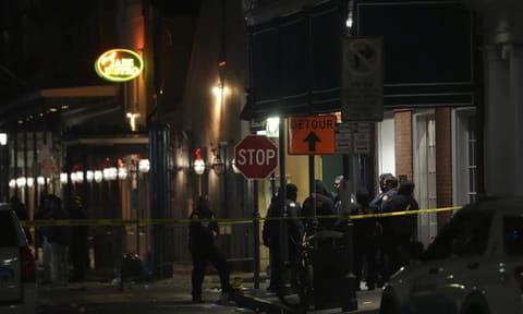 Emergency services attend the scene after a vehicle drove into a crowd on New Orleans' Canal and Bourbon Street (AP)