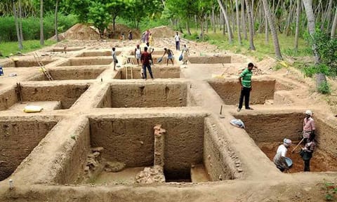 One of the exacavated sites at Keezhadi