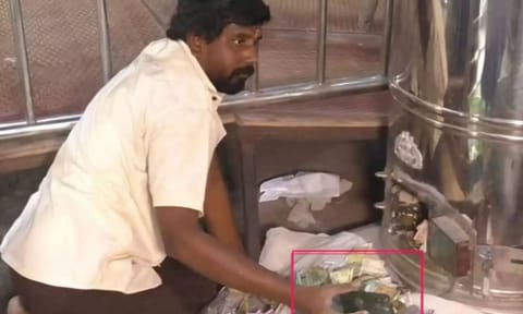 A devotee, Dinesh, had accidentally dropped his iPhone into the hundial (offering box) of the Arulmighu Kandaswamy temple