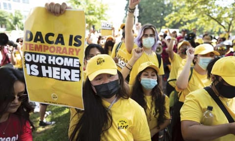 &nbsp;Susana Lujano, left, a dreamer from Mexico who lives in Houston, joins other activists to rally in support of the Deferred Action for Childhood Arrivals program, also known as DACA (AP)