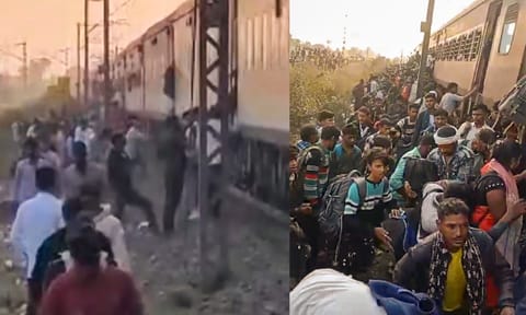 People at the site following the death of several passengers after they stepped down due to a rumour of fire and were run over by another train passing on the adjacent tracks, in North Maharashtra's Jalgaon district, Wednesday, Jan. 22, 2025 (PTI)&nbsp;