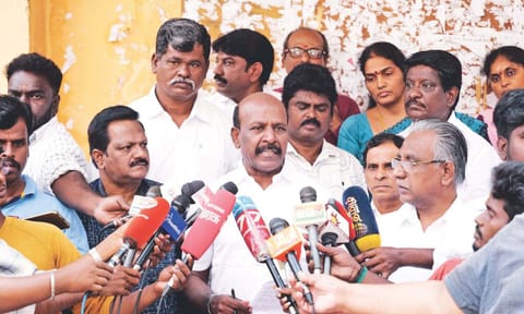 Ma Subramanian speaking at Government Arts College, Nandanam, on Monday (X image)