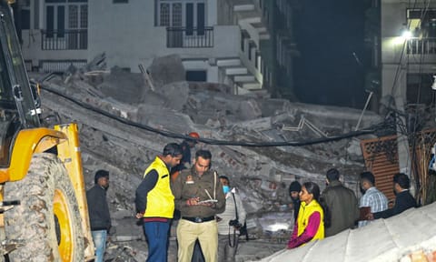 Police at the site of the building collapse in Burari area of New&nbsp;Delhi&nbsp;(PTI)