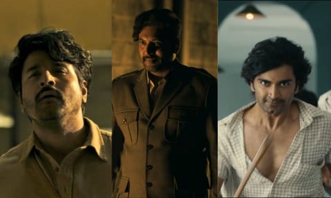 L-R: Sivakarthikeyan, Ravi Mohan and Atharvaa in Parasakthi