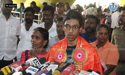 &nbsp;Chess prodigy R Praggnanandhaa chess received a hero's welcome at Chennai Airport (Ashish P)