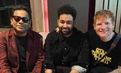 A R Rahman and his son A R Ameen met British musician Ed Sheeran (Image/X)&nbsp;