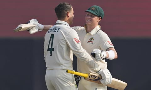 Steven Smith celebrates his century during day two of the second test (AP)&nbsp;