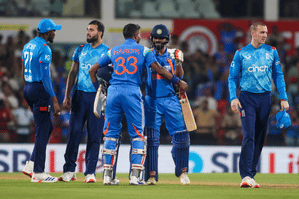 India team celebrate after winning the first ODI against England&nbsp;