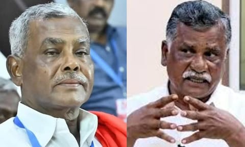 CPM state secretary P Shanmugam and CPI state secretary R Mutharasan&nbsp;