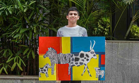 Sai Akhil Anand with his artwork