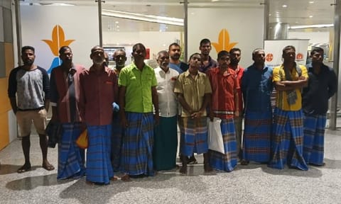 15 Indian fishermen from Rameswaram’s Thangachimadam arrived at Chennai airport&nbsp;