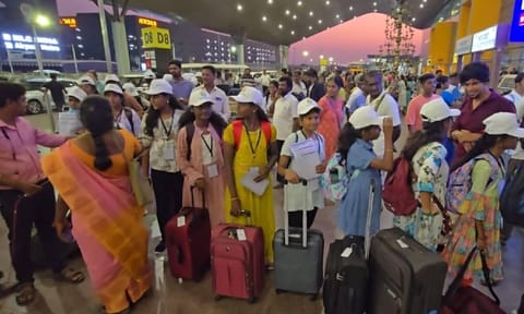 Students and teachers departed from Chennai International Airport to Kuala Lumpur on Sunday night&nbsp;&nbsp;