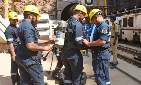 Rescue team at the Srisailam Left Bank Canal (SLBC) project site where a portion of the tunnel collpased, in Nagarkurnool&nbsp; (PTI)&nbsp;