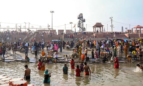 Devotees take a dip in Saryu river on the occasion of Maha Shivratri, in Ayodhya (PTI)