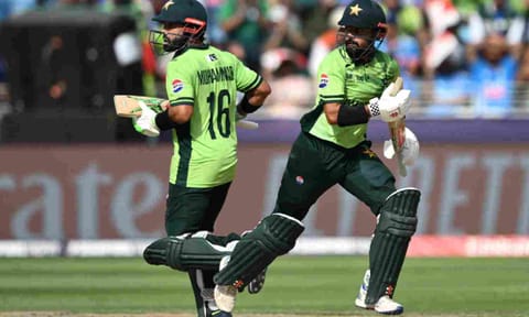 Mohammad Rizwan and Saud Shakeel in action during India game&nbsp;