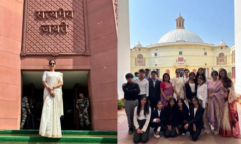 &nbsp;Regena Cassandrra with the students at the Parliament
