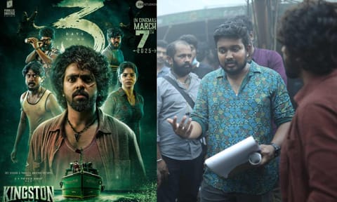 (L-R) Poster of Kingston movie; Director Kamal Prakash in the sets&nbsp;