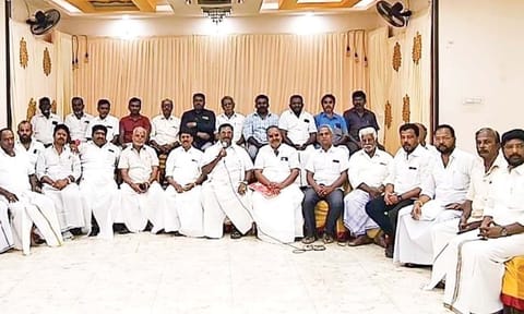 Members of the Tiruchy Gandhi Market traders’ federation at the discussion on Thursday