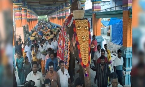 Devotees outside Arulmigu Mariamman Temple to celebrate Poochorithal Festival (ANI)&nbsp;