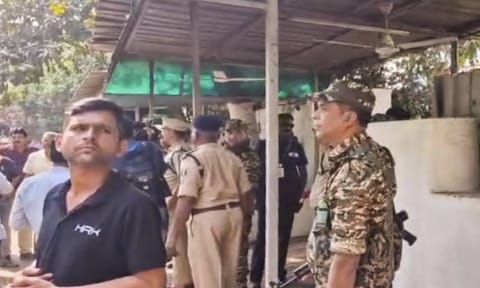 Gathering during raids by the Enforcement Directorate (ED) on premises linked to Chaitanya Baghel, son of former Chhattisgarh Chief Minister and Congress leader Bhupesh Baghel, in connection with an alleged liquor scam, in Bhilai, Monday (PTI)&nbsp;