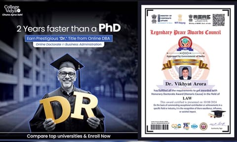 An advertisement offering PhD degree; (R) a certificate issued