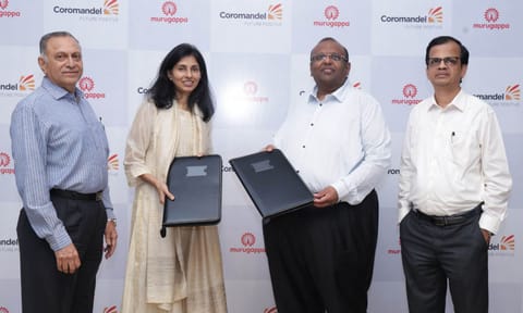 (L-R) KS Raju, founder, Nagarjuna Group; K Lakshmi Raju, chairperson &amp; non-executive director, NACL Industries; Arun Alagappan, executive chairman, Coromandel International; S Sankarasubramanian, MD-CEO, Coromandel International&nbsp;