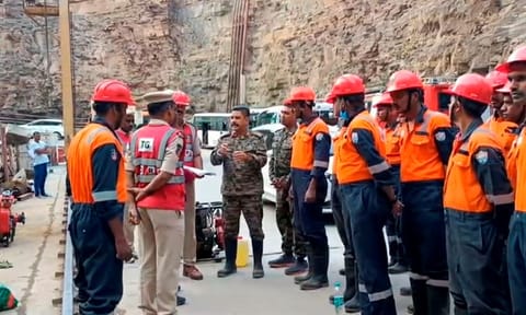 Rescue operation underway to locate workers trapped inside the partially collapsed Srisailam Left Bank Canal (SLBC) project tunnel (PTI)