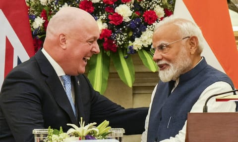 Prime Minister Narendra Modi and New Zealand's Prime Minister Christopher Luxon during a joint press conference, at the Hyderabad House in New Delhi (PTI)&nbsp;