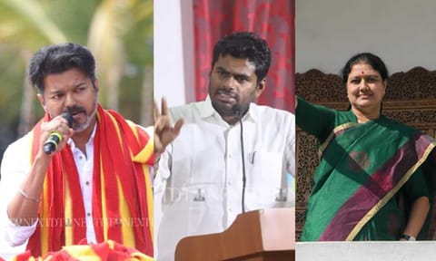 (L-R) Vijay; K Annamalai; Sasikala