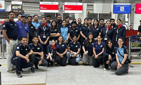 The Indian contingent at the airport