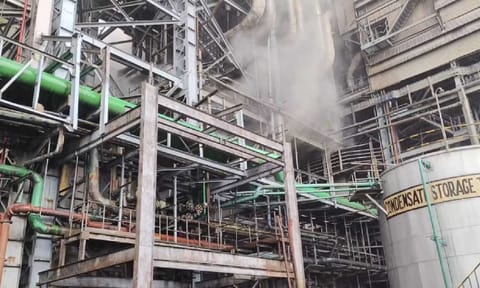 Smoke billowing out from a portion of Tuticorin Thermal Power Station on Sunday after putting out an accidental fire.