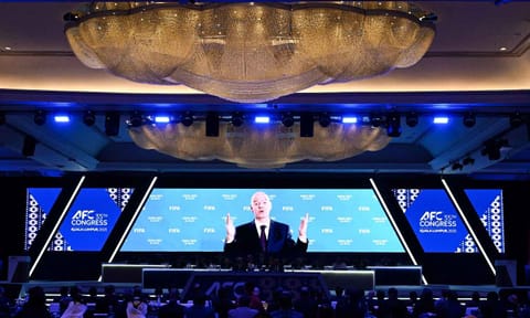 FIFA President Gianni Infantino delivers a message during the 35TH Asian Football Confederation (AFC) Congress&nbsp;