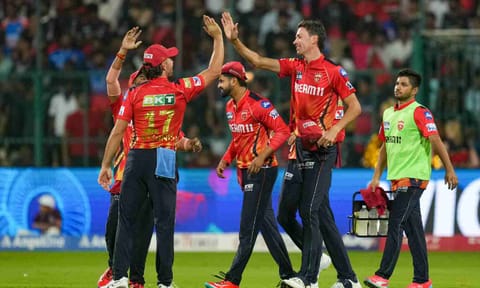 PBKS players celebrate the wicket of RCB's Virat Kohli (PTI)&nbsp;