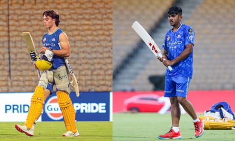 CSK's Dewald Brevis and Ayush Mhatre at a training session (Photo: Hemanathan M)