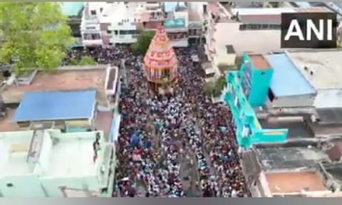 &nbsp;Grand annual Chithirai Car Festival, also known as Viruppan Thirunal celebrated at Srirangam Sri Ranganathaswamy Temple in Tiruchy (ANI)
