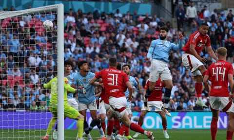 Josko Gvardiol leaps to head in the second goal (AP)