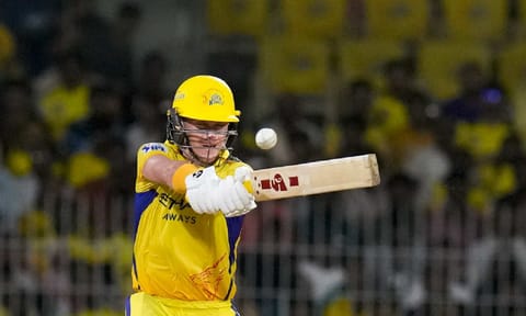 &nbsp;Chennai Super Kings Sam Curran plays a shot during an Indian Premier League (IPL) 2025 T20 cricket match between Chennai Super Kings and Punjab Kings, at the MA Chidambaram Stadium, in Chennai, Wednesday, April 30, 2025. (PTI)