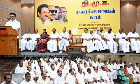 DMK party district secretaries meeting  at DMK headquarters 'Anna Arivalayam' on May 3