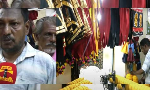Ameerjan, a master tailor with 40 years of experience, designs ceremonial attire for the Chithirai festival’s  deities and performers