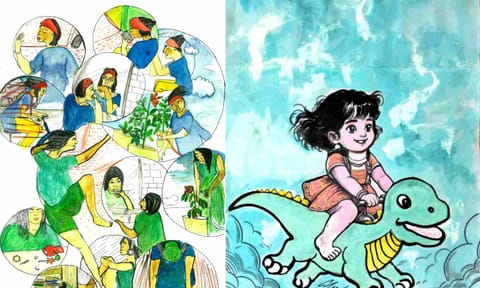 (L-R) Work by Parvathy Subramanian; Work by S Kumar&nbsp;