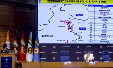 Army's Col Sofiya Qureshi speaks as Foreign Secretary Vikram Misri looks on during a press conference regarding 'Operation Sindoor', in New Delhi (PTI)&nbsp;