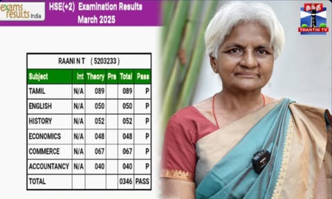 Raani's Scorecard in HSE(+2) Examination (Thanthi TV)