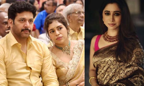 &nbsp;(L-R) Ravi Mohan and Keneeshaa Francis; Aarti Ravi (Photo credit: Manivasagan N; Instagram)