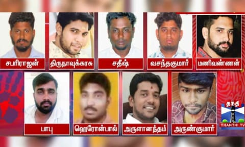 (Top: L-R) N. Sabarirajan, K. Thirunavukkarasu, M. Sathish, T. Vasanthakumar, R. Manivannan; (Bottom: L-R) P. Babu, T. Haronimus Paul,  K. Arulanantham, M. Arunkumar (Thanthi TV)





