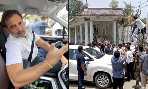 Congress leader Rahul Gandhi talks to the media in Darbhanga, Bihar. Rahul Gandhi alleged the NDA government in Bihar prevented him from interacting with Dalit and backward students in Ambedkar Hostel (PTI)&nbsp;