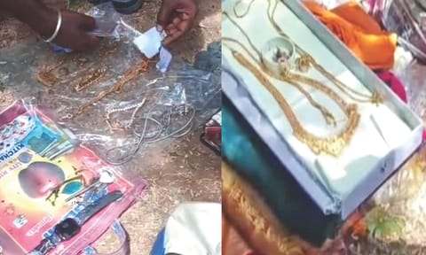 Jewellery recovered from 50-feet deep well at Meerankulam on Sunday&nbsp;