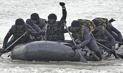 Taiwan's "frogmen" Marines perform covert landing drills just a few kilometers from mainland China on the outlying island of Kinmen, Taiwan (AP)