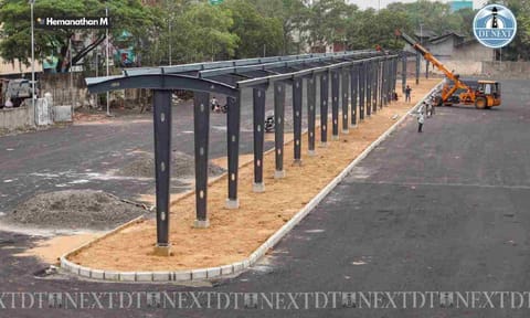 Civil works going on at the makeshift terminus in Royapuram (Photo: Hemanathan M)&nbsp;