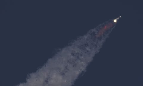 SpaceX's Mega Starship makes a test flight from starbase on Tuesday (AP)